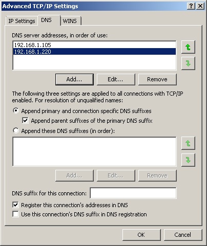 como configurar tcp/ip para considerar dns no windows 2008
