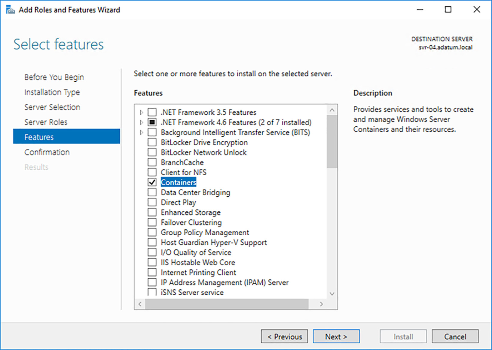 hyperv and containers windows features